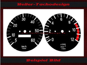 Tachoscheibe für Kreidler Zündapp Puch 60 Kmh Florett Flory RS RMC KTM PL80 Ø 71 mm mit roten Bereich