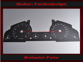 Tachoscheibe für VW Touareg 7L ohne Display 2006 bis 2010 Facelift 160 Mph zu 260 Kmh 8000 UPM