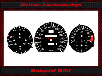 Tachoscheiben für Mercedes W201 190E AMG 320 Kmh 9000 UPM Turbo Roter Bereich ab 7700 UPM