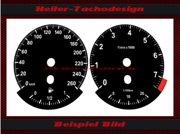 Tachoscheiben für BMW 1er F20 F21 F22 F23 160 Mph zu 260 Kmh 7500 UPM mit l/100km